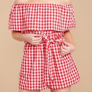 Red Gingham Off the Shoulder Romper